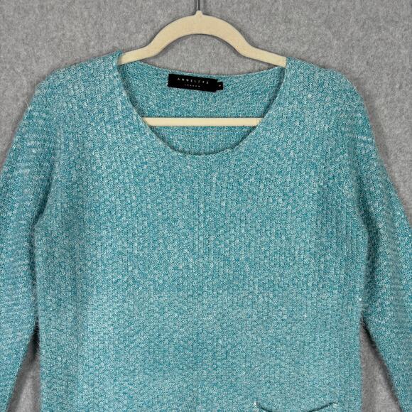 Angel Eye‎ Sweater Small Blue Waffle Tunic Pocket Smock Fuzzy Career Lounge Long - Picture 2 of 10